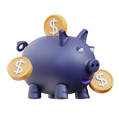 Purple Piggy Bank With Coins Featuring Dollar Signs For Saving Money 3d model