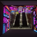 Elevator Aisle with Colorful Neon Lights Vibrant Decorations and Modern Art Elements 3d model