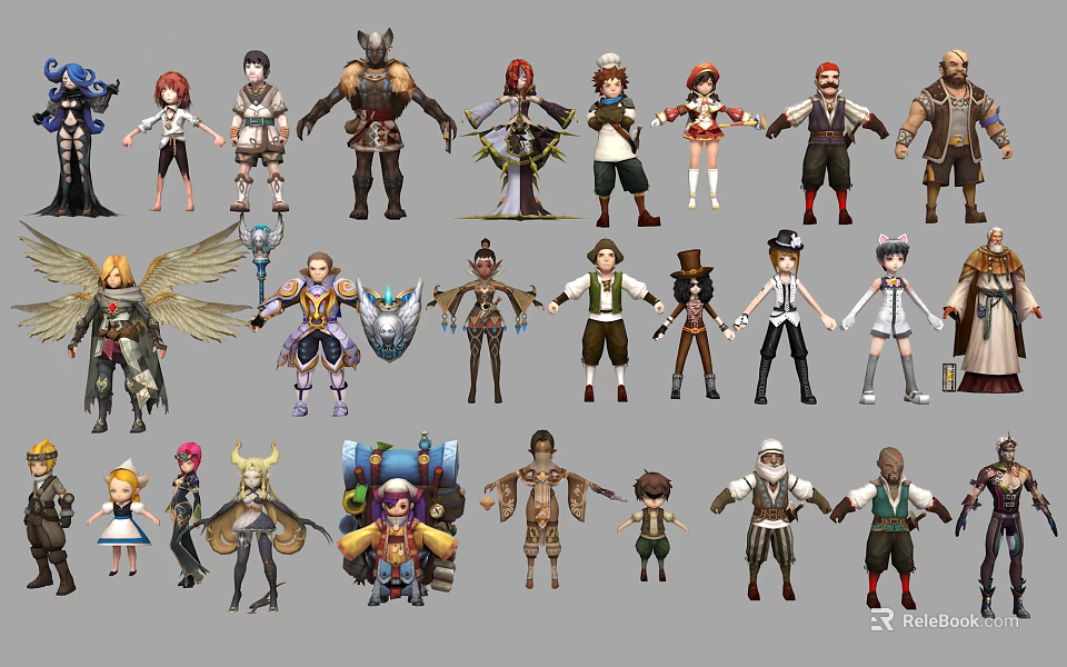 Diverse Game and Movie Characters With Unique Costumes and Styles 3d model 