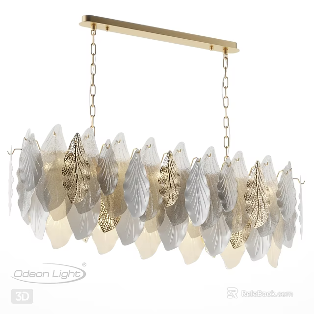 Elegant Modern Leaf Shaped Chandelier With Gold White Decorative Leaves And Metallic Chains 3d model 