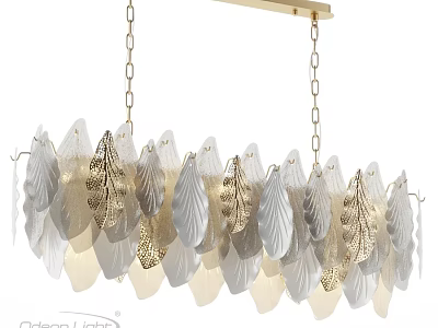 Elegant Modern Leaf Shaped Chandelier With Gold White Decorative Leaves And Metallic Chains 3d model