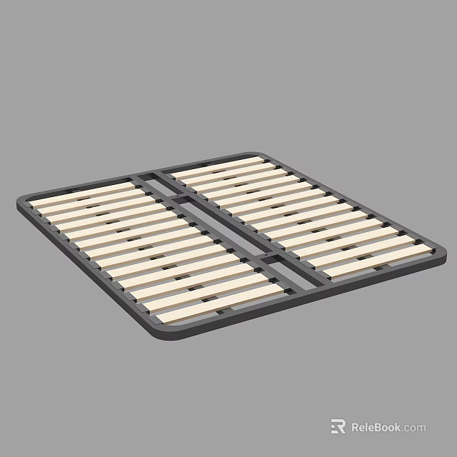 Bed Slat Base With Black Frame And Wooden Slats For Mattress Support 3d model 
