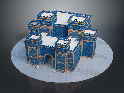 Cartoon Scene of Ancient Palace with Blue Walls Golden Decorations White Towers and Circular Platform 3d model