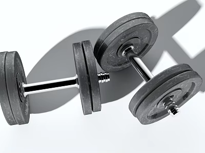 Black Dumbbells With Metal Bar Weight Plates And Shadow On White Background 3d model