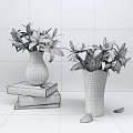 Transparent And Textured Vases With White Pink Lilies On Stack Of Books