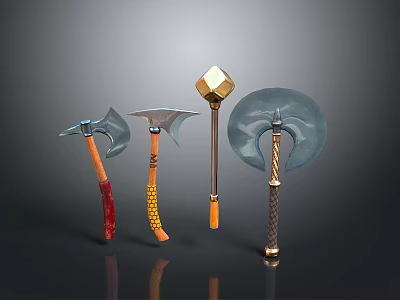 Medieval Battle Weapons Collection Featuring Axes Hammers With Ornate Handles And Unique Head Designs 3d model