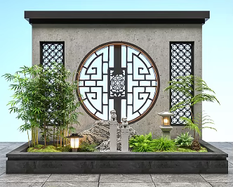 Chinese style landscape wall landscape sketch shadow wall background wall bamboo snow wave stone floor lamp 3d model