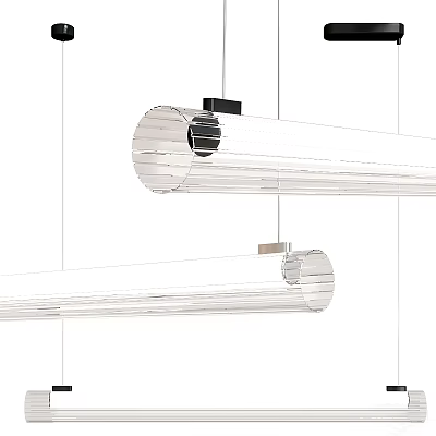 Modern Transparent Cylindrical Glass Pendant Lights Hanging In Pair With Sleek Design 3d model