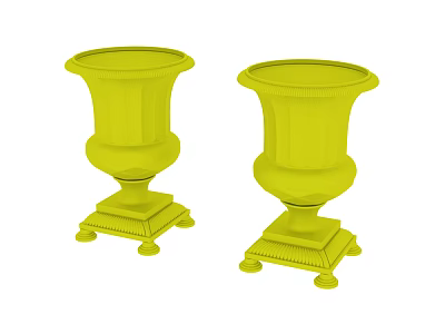 Two Yellow Decorative Vases For Home Living With Ornate Base Design 3d model
