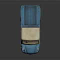 Vintage Blue Three Wheeled Truck Model With White Roof And Seats On Black Background