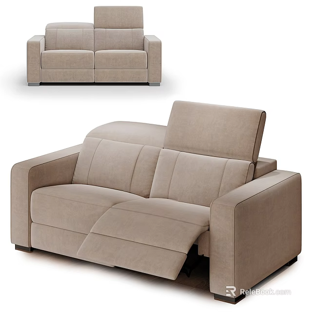 Beige Modern Two Seater Sofa With Reclining Backrest And Comfortable Design 3d model