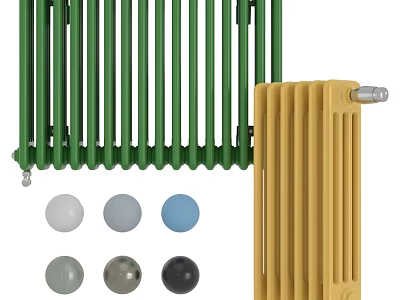 Green And Yellow Radiators With Colorful Decorative Balls For Home Heating Design 3d model