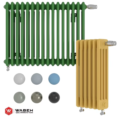 Green And Yellow Radiators With Colorful Decorative Balls For Home Heating Design 3d model