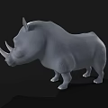 Cartoon Style Gray Rhinoceros 3D Model With White Horns On Black Background