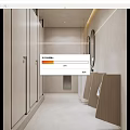 Modern Minimalist Public Toilet Interior Design With Stalls Washbasins Mirrors And Wooden Elements