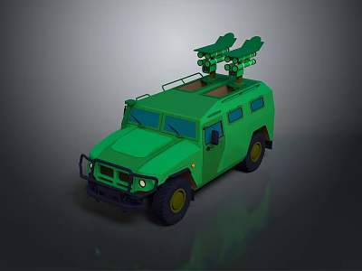 Green Military Tank Featuring Top Mounted Missile Launchers And Off Road Wheels 3d model