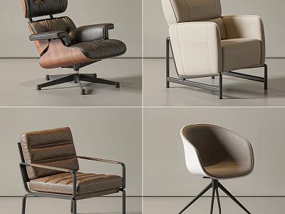 Modern Leisure Chairs In Various Styles With Comfortable Upholstery And Metal Legs 3d model