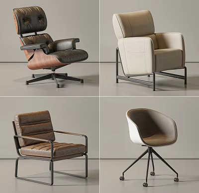 Modern Leisure Chairs In Various Styles With Comfortable Upholstery And Metal Legs 3d model
