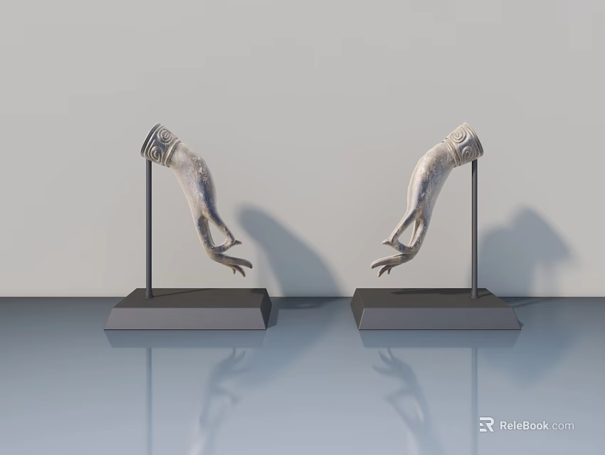 Modern Swing Door Display With Metal Structure On Gray Stands And Reflections 3d model