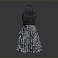 Stylish Halter Neck Black Dress With Fitted Patterned Bodice And Pleated Skirt Design