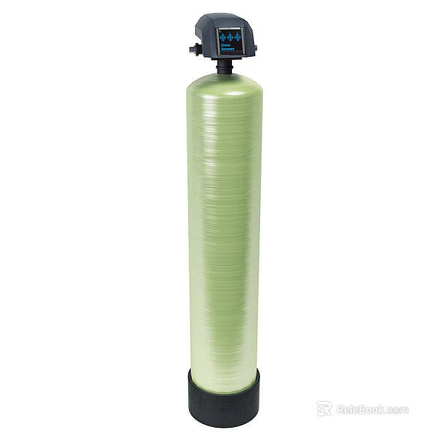 Green Cylindrical Water Filtration Tank With Black Top And Base 3d model 