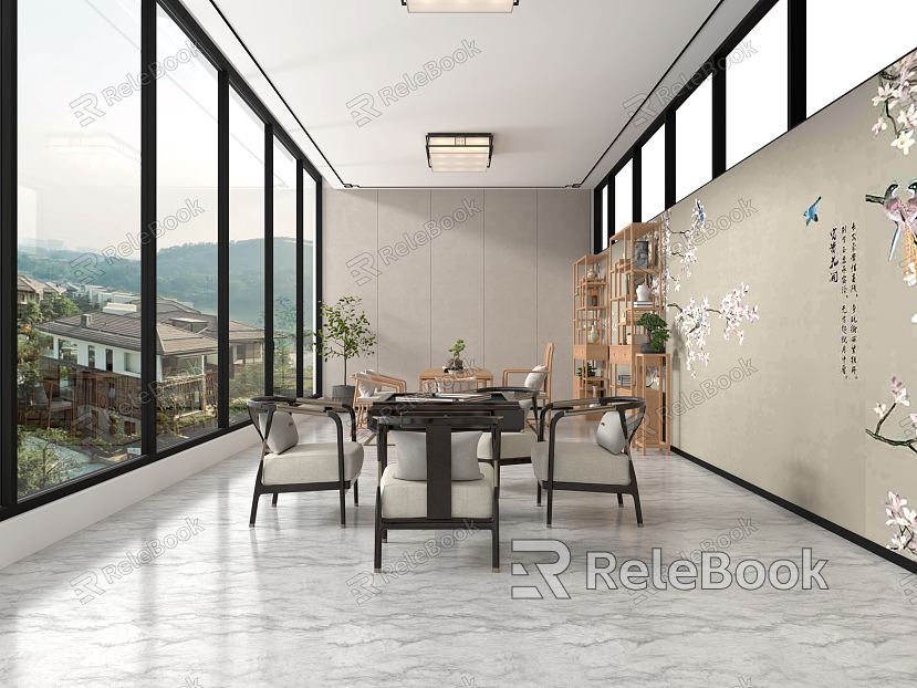 Tea Room Tea Table Chinese Style Tea Room New Chinese Style Tea Room Living Room Tea Cabinet Tea Table Landscaping Landscape Chinese Style Tea model