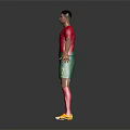 Man Wearing Red Green Portuguese Football Jersey Nike Logo Number 7 Yellow Cleats Grey Background
