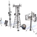 Diverse Industrial Communication Equipment Including Metal Towers Antennas And Satellite Dishes