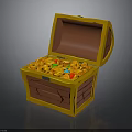 Open Yellow Wooden Treasure Chest Filled With Gold Coins And Colorful Gems