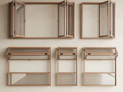 Wooden Frame Casement Windows With Various Opening Designs And Glass Panels 3d model