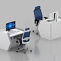 Modern Office Workstations With White Desks Blue Chairs And Computer Monitors 3d model