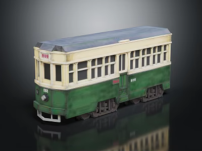 Classic Green and Cream Tram Featuring Roof Windows and Number 378 3d model