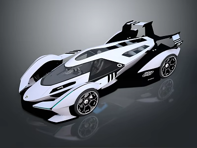 Futuristic Concept Race Car with Sleek Aerodynamic White Body Black Accents Rear Wing Sporty Wheels 3d model