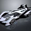Futuristic Concept Race Car with Sleek Aerodynamic White Body Black Accents Rear Wing Sporty Wheels