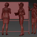 Women In Business Attire Presenting Discussing Holding Papers And Pointing At Whiteboard
