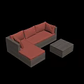L Shaped Casual Sofa Set With Orange Cushions And Wicker Construction 3d model