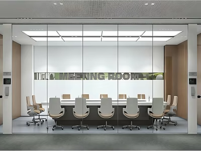 Modern Meeting Room Interior Design With Glass Walls Long Table Chairs And Lighting 3d model