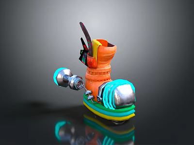 Orange Household Item With Rolling Base Silver Blue Components And Green Yellow Rings 3d model