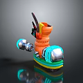 Orange Household Item With Rolling Base Silver Blue Components And Green Yellow Rings