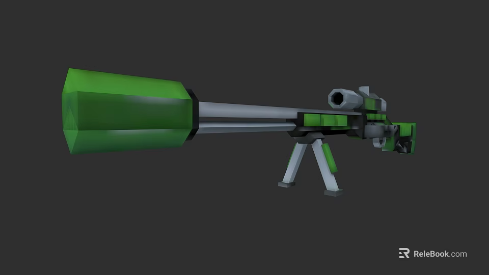 Green Tactical Sniper Rifle 3D Model With Long Barrel Tripod And Scope 3d model 