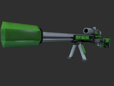 Green Tactical Sniper Rifle 3D Model With Long Barrel Tripod And Scope 3d model