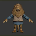 3D Lion Game Movie Character With Fluffy Mane Blue Sleeves And Brown Vest