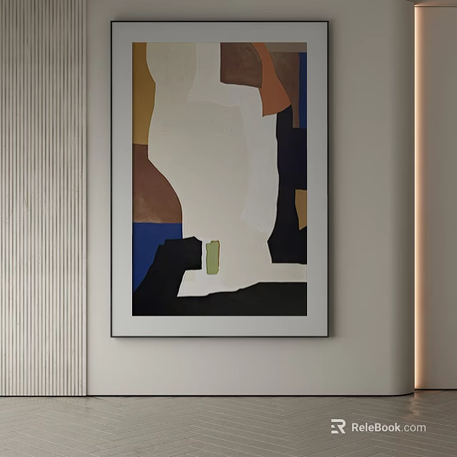 Modern Abstract Painting With Geometric Shapes Blue Brown White Color Blocks And Wall Hanging Design 3d model 