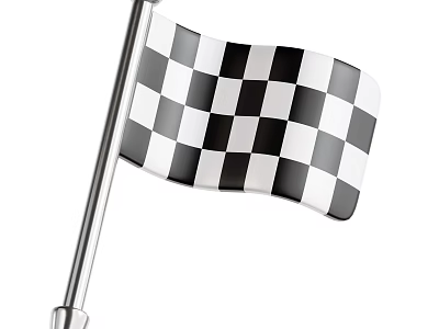 Decorative Ornament Set With Black White Checkered Flag And Silver Flagpole 3d model