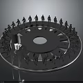 Circular Equipment Structure With Human Silhouettes Around Central Hole And Illuminated Base Edge