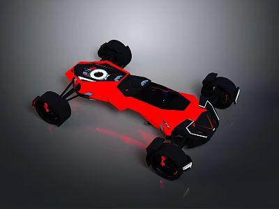 Red Futuristic Race Car With Black Wheels And Sleek Modern Design 3d model