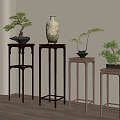 New Chinese Style Flower Rack Green Plant Potted Plant 3d model