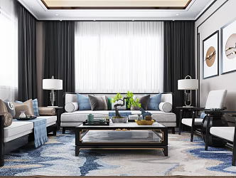 New Chinese Guest Restaurant Villa Living Room Dining Room 3d model
