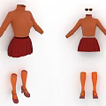 Orange Turtleneck Sweater Red Pleated Skirt With Orange Long Socks Brown High Heels And Sunglasses