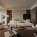 Elegant Modern Living Dining Room Interior With Beige Sofa Wooden Coffee Table And Decor